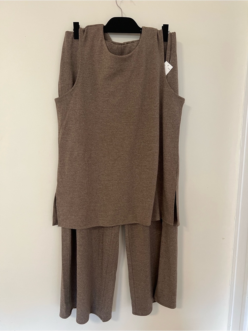 Sleeveless Knit Tank and Wide-Leg Pants Two Piece Set in Taupe Brown